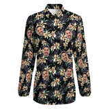 Custom Face Yellow Flower Vntage Casual Long Sleeve Hawaiian Shirts