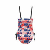 Custom Face American Flag Swimsuit Personalized Women's New Drawstring Side One Piece Bathing Suits Celebrate Holiday Party