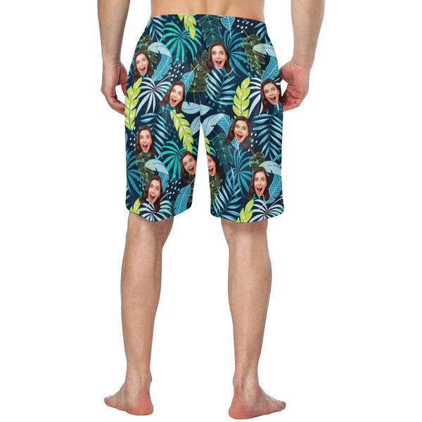 Custom Face Leaves Personalized Photo Men's Elastic Beach Short