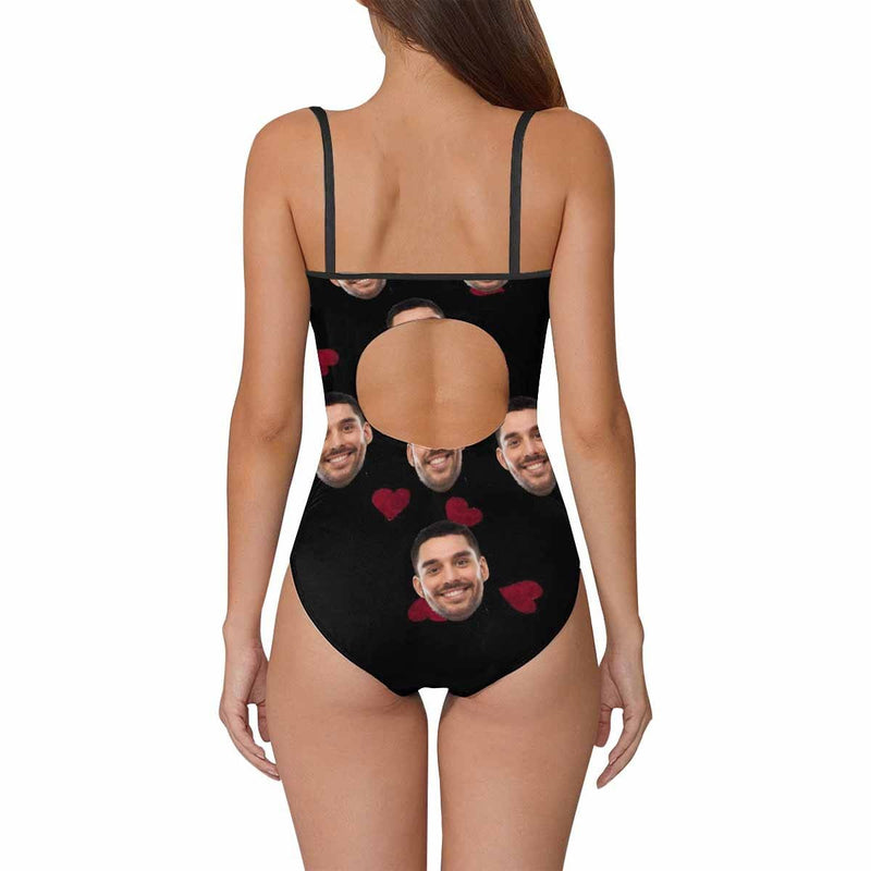 Custom Face Swimsuit Personalized Love Heart Women's Slip One Piece Bathing Suit Birthday Valentine's Gift