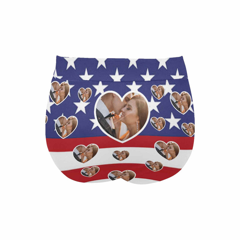 High Waisted Bikini Bottom-Custom Face USA Flag Personalized Photo Bikini Swimsuit Bottom