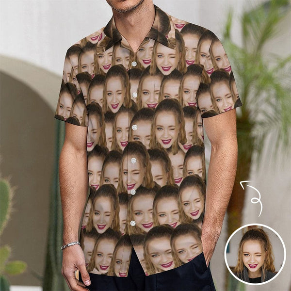 Custom Face Boyfriend Casual Shirt Men Front Pocket Shortsleeve Beach Pocket Hawaiian Shirt Personalized Design Shirt Gift