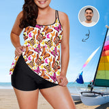 #Plus Size Custom Face Butterfly Swimwear Women Swimsuit Tankini Bathing Suit For Women 2 Piece Swimsuit