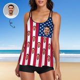 Custom Face American Flag Swimsuit Women's Tankini Bathing Suit For Women 2 Piece Swimsuit