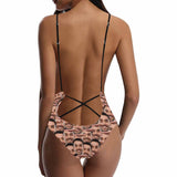 Custom Face Funny Gesture Swimsuits Personalized Women's Lacing Backless One-Piece Bathing SuitHoneymoons For Her