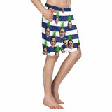 Custom Face Pineapple Blue Stripes Men's Beach Shorts