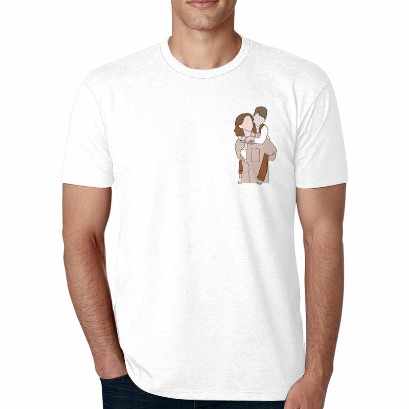 Custom Portrait Outline Shirt, Line Art Photo Shirt For Male, Custom Men's All Over Print T-shirt, Photo Outline Outfit For Father White