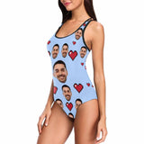 Custom Face Love Heart Blue Purple Women's Tank Top Bathing Swimsuit