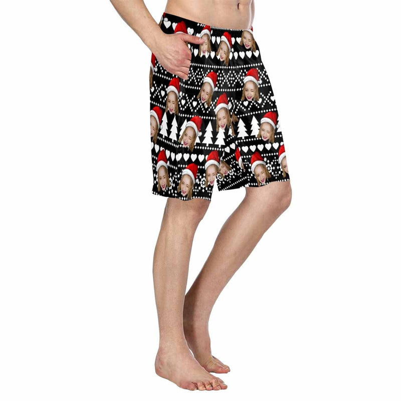 Custom Face Merry Chirstmas Men's Beach Shorts