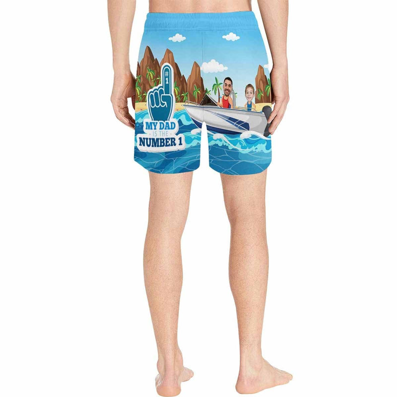 Custom Face My Dad Number One Men's Quick Dry Swim Shorts, Personalized Funny Swim Trunks