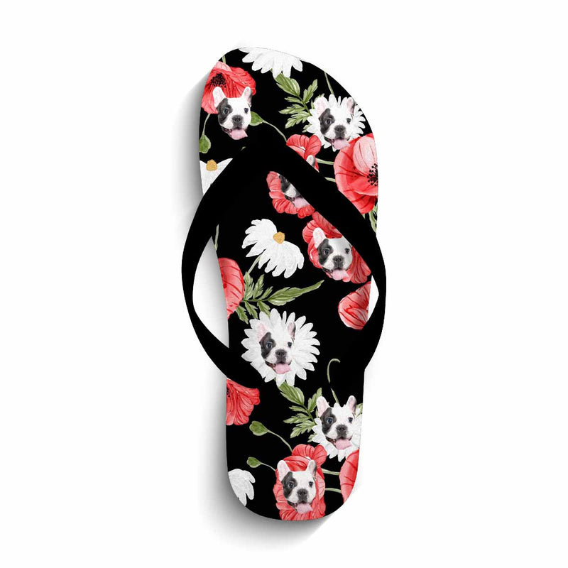 Custom Dog Face And Flower Sandals Personalized Pet Face Flip Flops