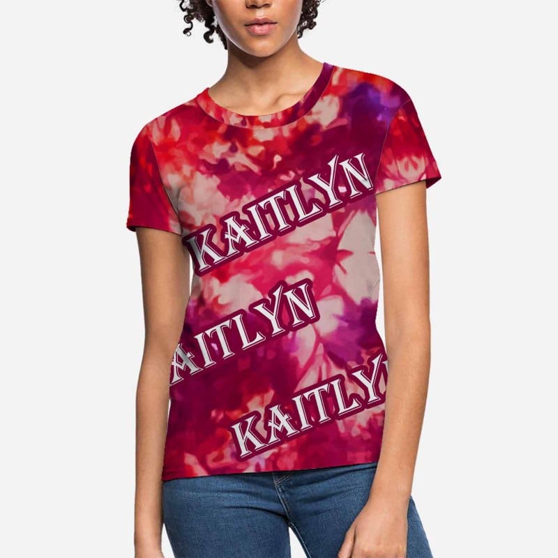 Custom Name Red Tie Dye Women's All Over Print T-shirt