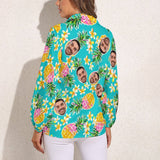 Custom Face Pineapple Vntage Casual Long Sleeve Hawaiian Shirts