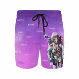 Custom Face&Name Astronaut Hero Purple Sky Men's Quick Dry Swim Shorts, Personalized Funny Swim Trunks