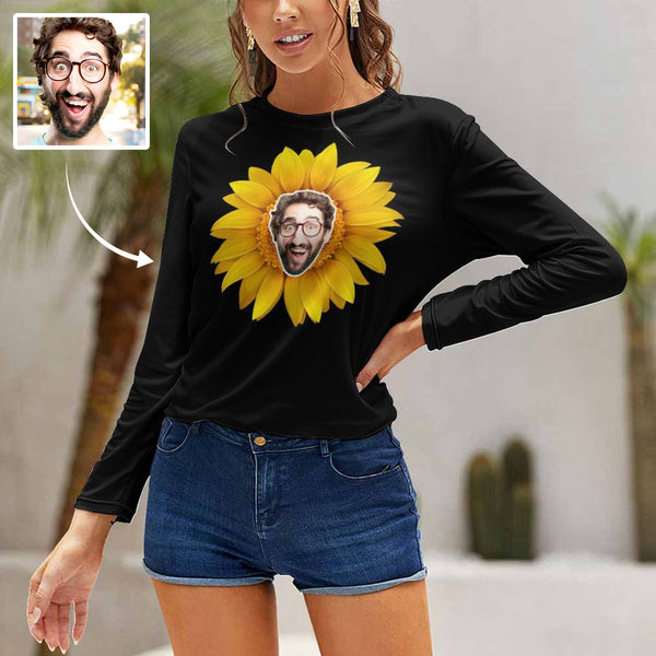 Custom Face Sunflower Women's T-Shirt Personalized Crew Neck Pullover T-shirt