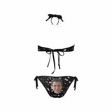 Custom Face Bikini Black Starry Sky Personalized Women's Strappy Halter Swimsuits