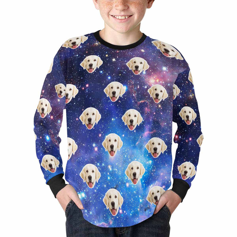 Custom Face Galaxy Kids' Rib Cuff Long Sleeve T-shirt