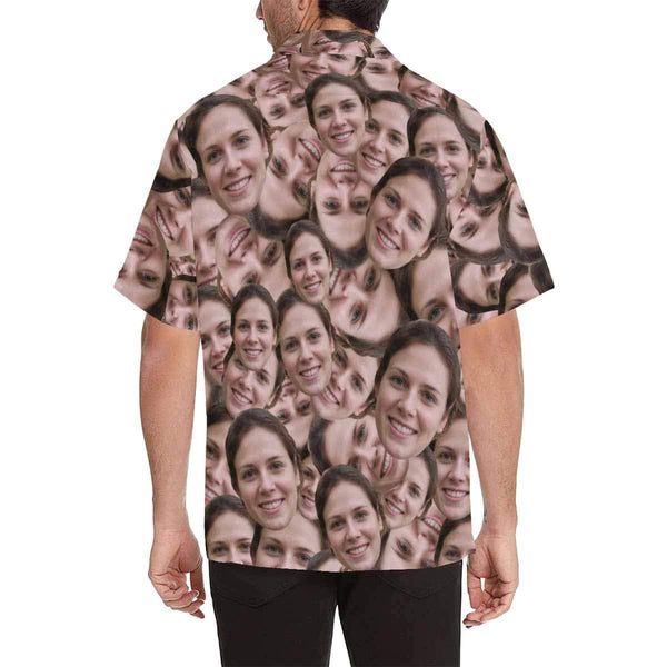 Custom All Over Print Hawaiian Shirt with Girlfriend Face Irregular Seamless Tropical Aloha Shirt Birthday Vacation Party Gift for Him