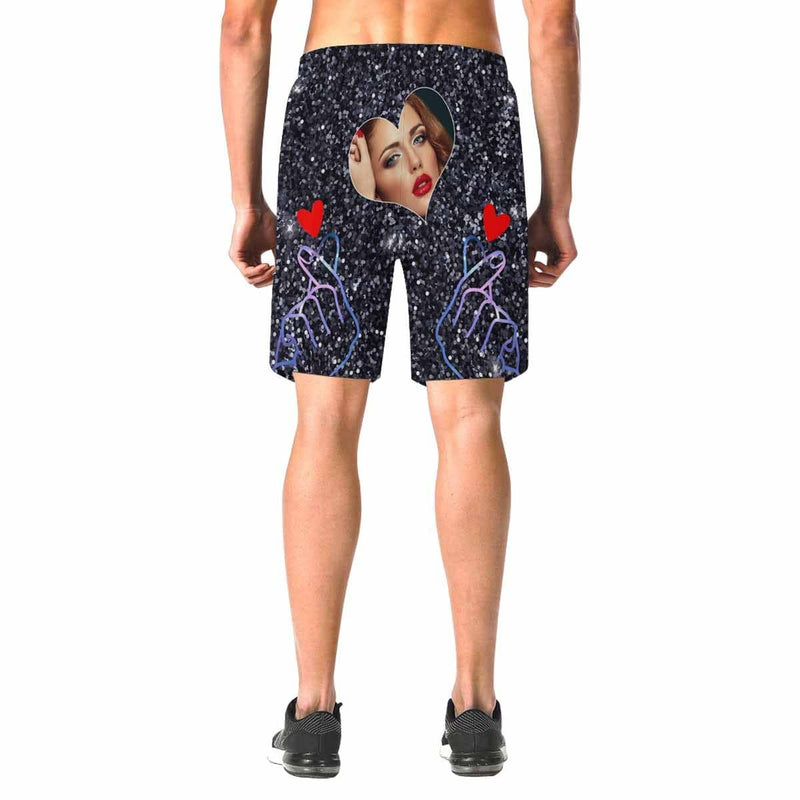 Custom Girlfriend Face Red Love Personalized Photo Men's Elastic Beach Short