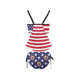 Custom Face USA Flag Swimsuit Personalized Womens Tankini Top Sets Bikini Two Piece Bathing Suit