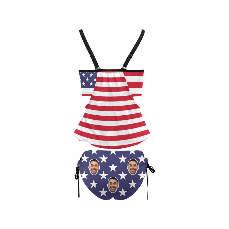 Custom Face USA Flag Swimsuit Personalized Womens Tankini Top Sets Bikini Two Piece Bathing Suit