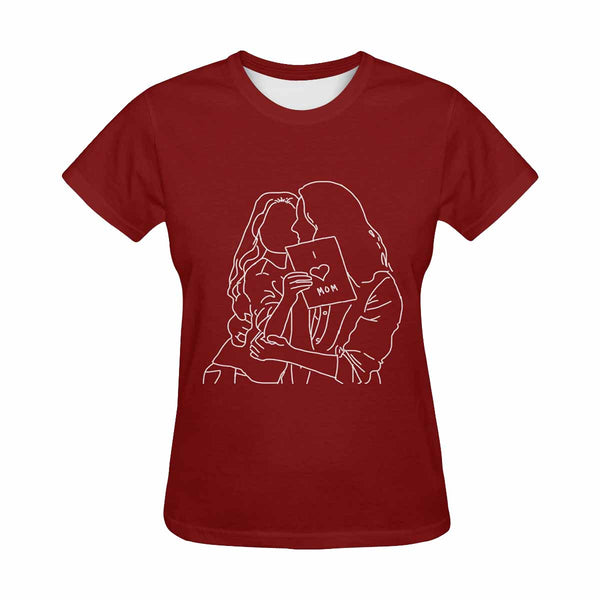 Custom Portrait Outline Shirt, Line Art Photo Shirt For Female, Custom Women's All Over Print T-shirt, Photo Outline Outfit For Mother And Daughter