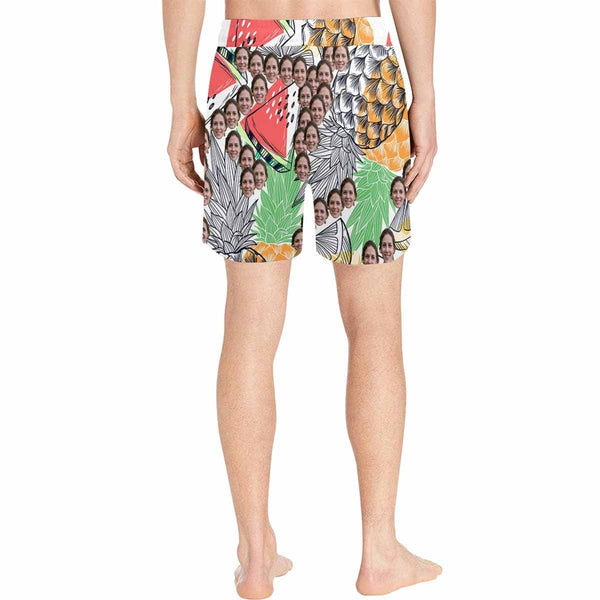 Custom Face Huge Pineapple Men's Quick Dry Swim Shorts, Personalized Funny Swim Trunks