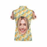 Custom Face Small Yellow Flowers Polo Shirt For Women, Personalized Photo Shirt, Customized Women's All Over Print Polo Shirt