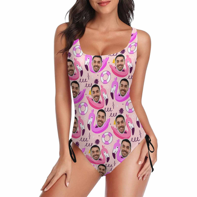 Custom Face Swimming ring Women's New Drawstring Side One Piece Swimsuits