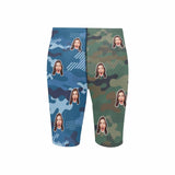 Custom Face Blue Green Camouflage Men's Skinny Stretch Knee Length Swim Trunks