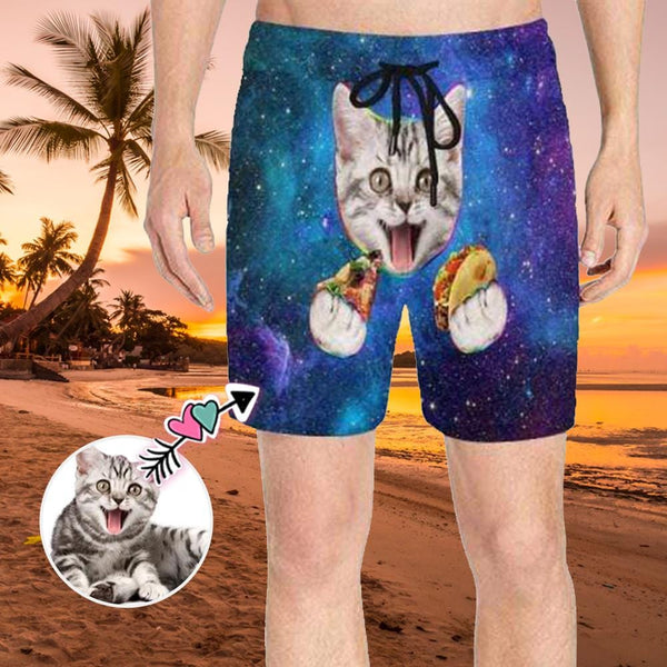 Custom Face Pet Pizza Men's Quick Dry Swim Shorts, Personalized Funny Swim Trunks