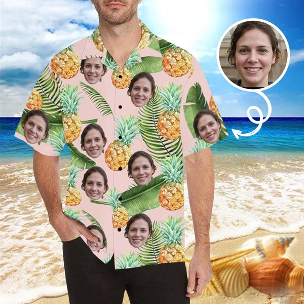 Custom Image Hawaiian Shirt Yellow Pineapple Tropical Aloha Shirt Birthday Vacation Party Gift