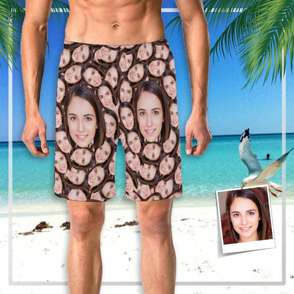 Custom Girlfriend Face Smash Personalized Photo Men's Elastic Beach Short