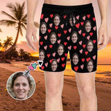 Custom Face Colorful Heart Men's Quick Dry Swim Shorts, Personalized Funny Swim Trunks