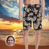 Custom Face Yellow Flowers Personalized Photo Men's Beach Short-Drawstring Short