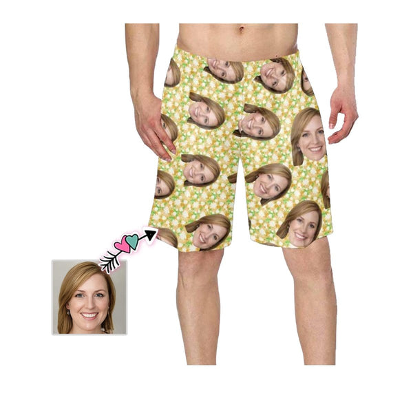 Custom Face Floral Pattern Personalized Photo Men's Elastic Beach Short