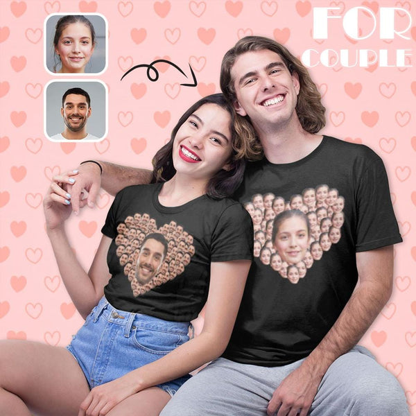 Custom Face Shirt Love Shape Shirts with Personalized Pictures Cute Matching Couple Design Your Own Tshirts for Couple