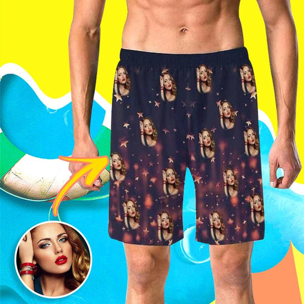 Custom Face Stars Men's All Over Print Elastic Beach Shorts