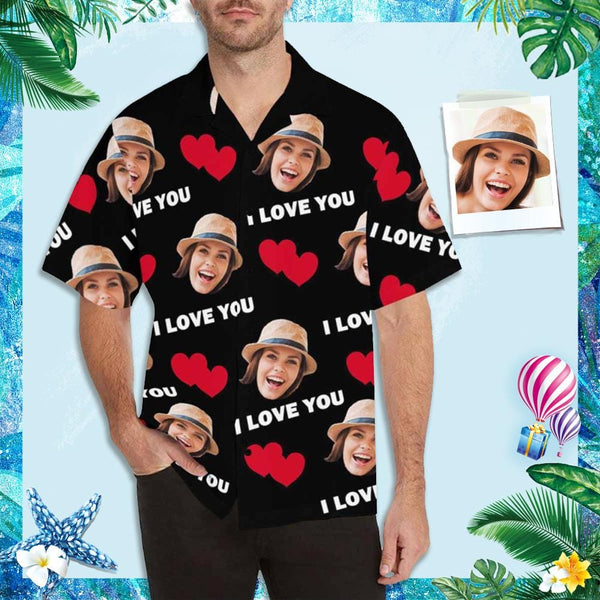 Personalized Hawaiian Shirts with Face I Love You Create Your Own Aloha Shirt Birthday Vacation Party Gift