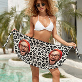 Custom Big Face Leopard Print Swim Bikini Cover Up Dress Personalised Short Sarongs Beach Wrap