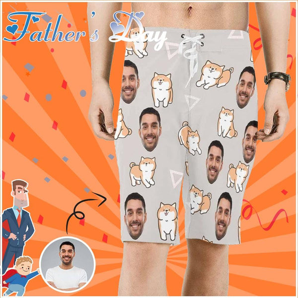 Custom Father Face Cute Dog Men's Beach Shorts