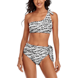 Custom Name Seamless Swimsuit Personalized One Shoulder Tie Crop Top&High-Waisted Bikini