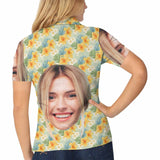 Custom Face Small Yellow Flowers Polo Shirt For Women, Personalized Photo Shirt, Customized Women's All Over Print Polo Shirt