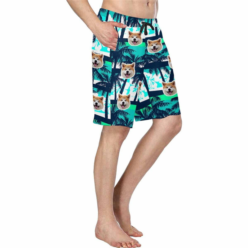 Custom Face Coconut Trees Men's All Over Print Casual Shorts