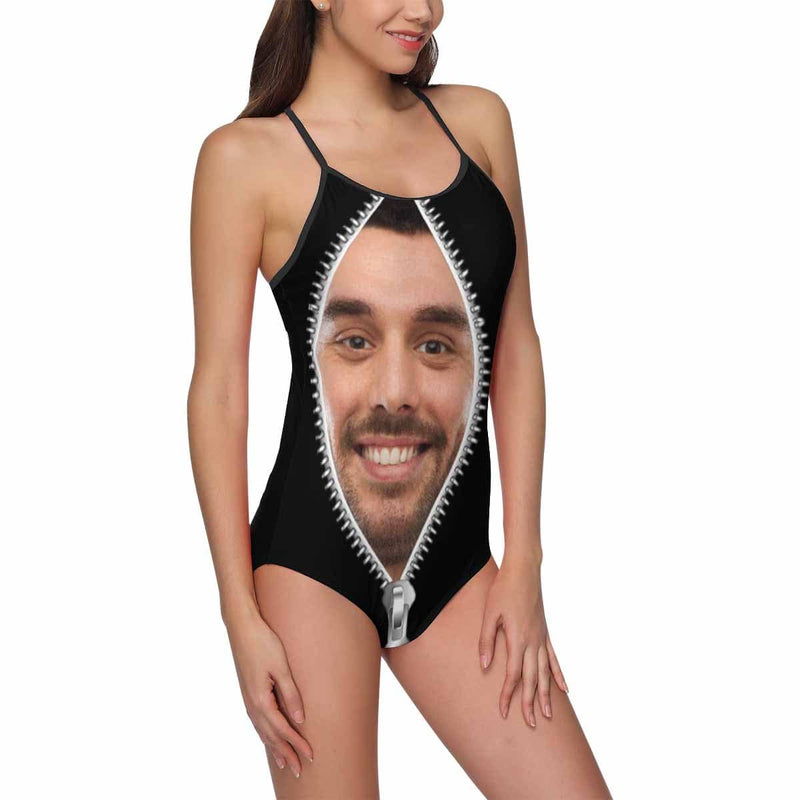 #Bathingsuit-Custom Face Swimsuit Personalized Zipper Women's One Piece Bathing Suits For Her