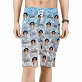 Custom Face Summer Ocean Wave Personalized Photo Men's Beach Short-Drawstring Short