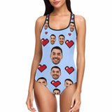 Custom Face Love Heart Blue Purple Women's Tank Top Bathing Swimsuit