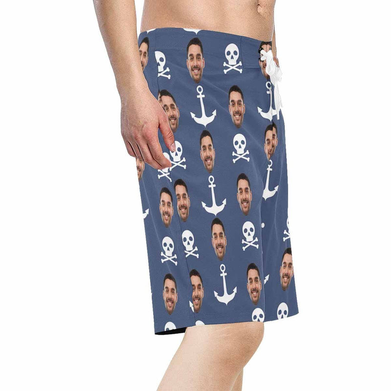 Custom Father Face Anchor Skull Men's Beach Shorts