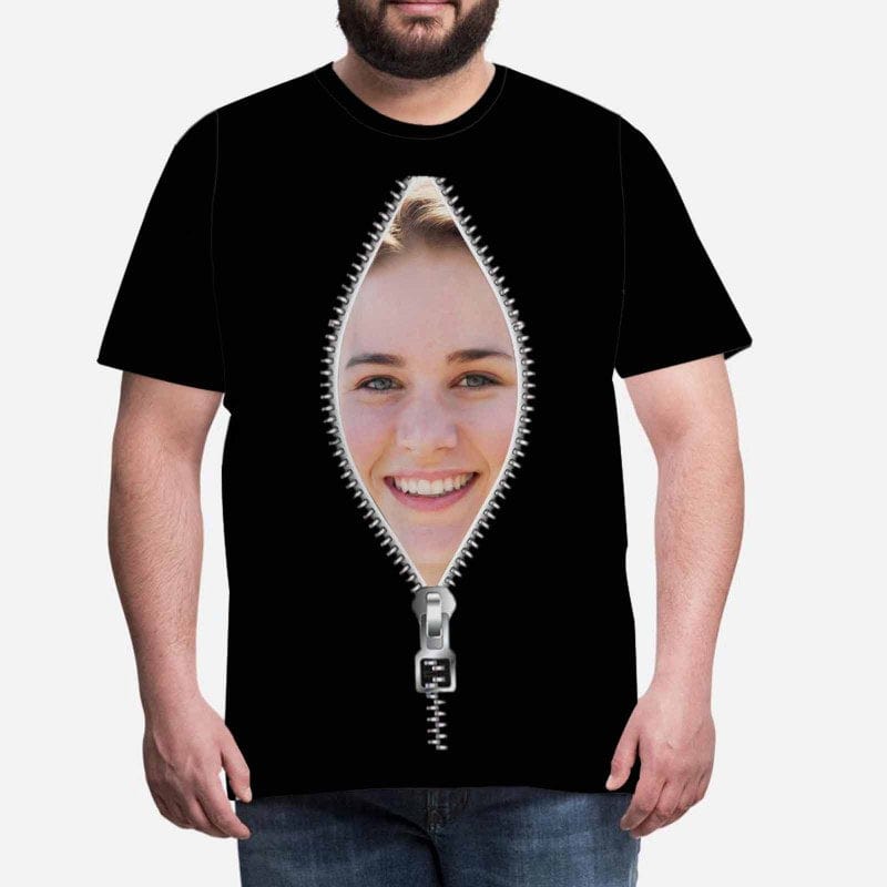 Custom Girlfriend Face Black Zipper Print T-shirt Made for You Custom Shirt Personalized Face Tshirt