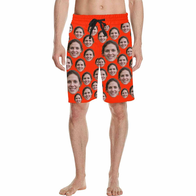 Custom Face Red Simple Men's All Over Print Casual Shorts